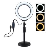 PULUZ ronde basis Desktop Mount + 6 2 inch 3 modi USB Dimbare LED ring VLogging video licht verstelbare hoogte: 18cm-28cm