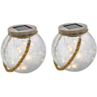 Set van 2 zonnebollen - LUMISKY - CRACK BALL CORD - H13 cm - Crackle glas om op te staan - Micro touw handvat - Warm witte LED