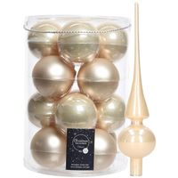 Decoris kerstballen 16x stuks 8 cm incl. piek glans champagne - glas - Kerstbal - thumbnail