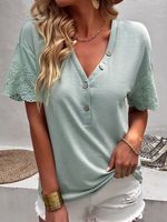 V Neck Plain Casual Jersey Shirt - thumbnail