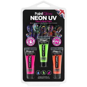 Face/Body paint set - roze/groen/oranje - 3x13 ml - neon/black light - schmink/make-up - waterbasis