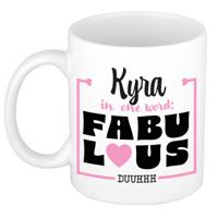 Naam mok Kyra - wit - Fabulous - keramiek - 300 ml - cadeau collega beker