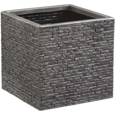 Bloempot - STRATA - L - Vierkant - Leisteen - 38 cm SQ x 39 cm H - Tinkleur