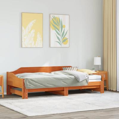 Slaapbank onderschuifbed zonder matras 90x190 cm hout wasbruin