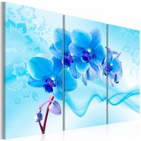 Schilderij - Etherische Orchidee , blauw , 3 luik