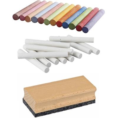 Krijtjes set met schoolbord wisser - 12x witte krijtjes, 12 x gekleurde krijtjes - bordenwisser Krijtjes set met schoolbord wisser - 12x witte krijtjes, 12 x gekleurde krijtjes - bordenwisser