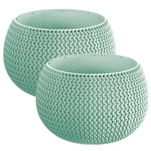 Set van 2x stuks plantenpotten/bloempotten kunststof dia 24 cm en hoogte 16 cm mintgroen