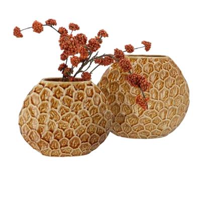 DK Design Bloemenvaas Inga Jada - 2x - plat model - bruin - 24 x 10 cm - moderne vaas - schub motief DK Design Bloemenvaas Inga Jada - 2x - plat model - bruin - 24 x 10 cm - moderne vaas - schub motief