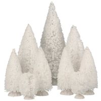 9x stuks kerstdorp onderdelen miniatuur kerstbomen/dennenbomen wit    -