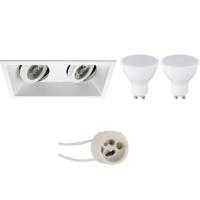 LED Inbouw Spot Set Dubbel GU10 - Mat Wit - Kantelbaar - 4W - Koud Wit 6400K