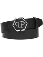 Philipp Plein ceinture en cuir à boucle logo Hexagon - Noir