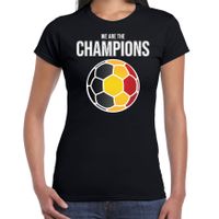 Belgie EK/ WK supporter t-shirt we are the champions met Belgische voetbal zwart dames - thumbnail