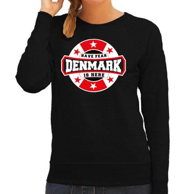 Have fear Denmark is here / Denemarken supporter sweater zwart voor dames