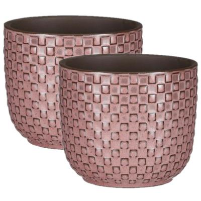 Mica Decorations Plantenpot - 2x - roze - keramiek - D11xH9 cm - bloempot