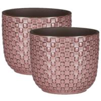 Mica Decorations Plantenpot - 2x - roze - keramiek - D11xH9 cm - bloempot