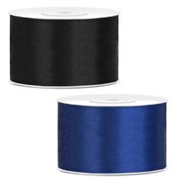 Sierlinten/cadeaulinten/satijnen linten - Set 2x stuks - zwart en blauw - 38 mm x 25 meter