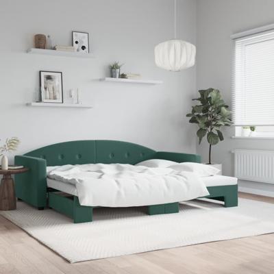 Slaapbank met onderschuifbed 90x200 cm fluweel donkergroen