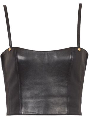 Balmain haut crop en cuir - Noir