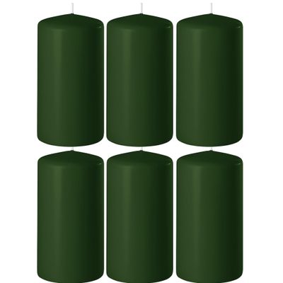 8x Donkergroene cilinderkaarsen/stompkaarsen 6 x 15 cm 58 branduren
