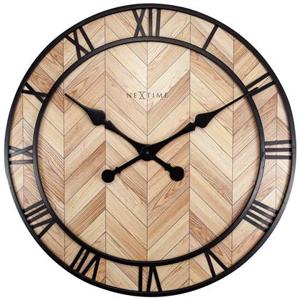 NeXtime - NeXtime- Wandklok - 58cm -Hout|Metaal - Lichtbruin - &apos;Roman
