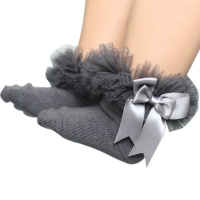 3 paar Bow Lace sokken Baby katoen Ankle sokken maat: S (grijs)