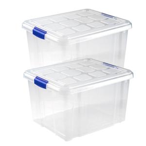 Plasticforte Opslagbakken met deksel - 4x stuks - 25 liter - 42 x 36 x 25 cm - Organizers - transpar