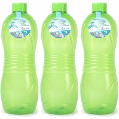 Plasticforte Drinkfles/waterfles/bidon - 3x - 1000 ml - transparant/groen - kunststof