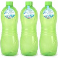 Plasticforte Drinkfles/waterfles/bidon - 3x - 1000 ml - transparant/groen - kunststof