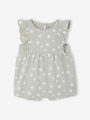 Babyromper Basics met geruite mouwtjes groengrijs