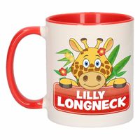 Kinder giraffen mok / beker Lilly Longneck rood / wit 300 ml