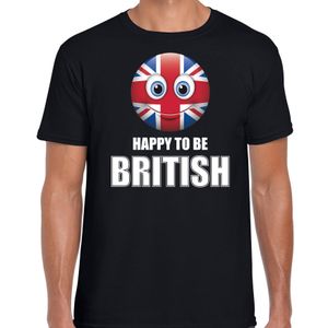 Verenigd Koninkrijk emoticon Happy to be British landen t-shirt zwart heren