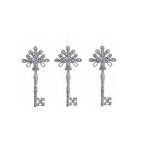 6x Stuks kerstboom decoratie sleutels zilver 17 cm met glitters