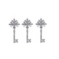 6x Stuks kerstboom decoratie sleutels zilver 17 cm met glitters - thumbnail