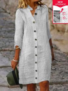 Shirt Collar Casual Loose Striped Dress With No