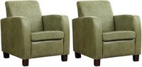 Set van 2 Olijfgroene leren landelijke fauteuils Joy - poot hout zwart - Kenia Leer Olive (olijfgroen leer)