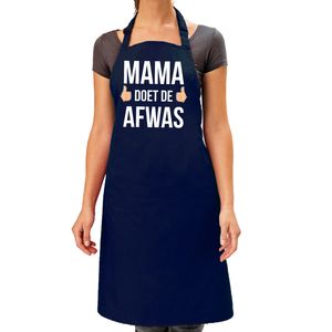 Mama doet de afwas cadeau katoenen schort blauw voor dames