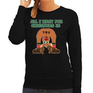 Foute Kersttrui/sweater voor dames - All I Want is - zwart - blote kont - rendier - hilarisch