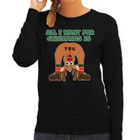 Foute Kersttrui/sweater voor dames - All I Want is - zwart - blote kont - rendier - hilarisch - thumbnail