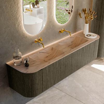 Badmeubel Mondiaz Kurve-Dlux | 180 cm | Meubelkleur Shadow | Wastafelkleur Arena | Solid surface | Wasbak beide zijden spoelbak | Zonder kraangat(en)