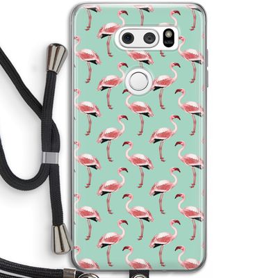Flamingoprint groen: LG V30 Transparant Hoesje met koord