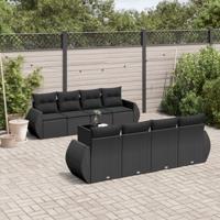 9-delige Loungeset met kussens poly rattan zwart
