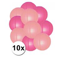 Party Lampionnen pakket - fuchsia roze en lichtroze - 10x stuks - Dia 25 cm - Versiering - Buiten/bi
