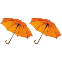 2x stuks oranje paraplu met gebogen houten handvat 103 cm
