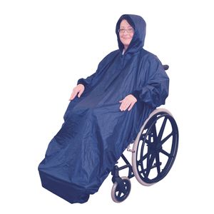 Rolstoel Poncho met mouwen en capuchon | Rolstoel regenkleding | Donkerblauw | Universele maat | VA128ST