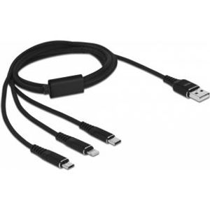 Delock 87155 USB-oplaadkabel 3 in 1 Type-A naar Lightning / Micro USB / USB Type-C 1 m zwart