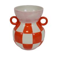 Vaas - Kan - Keramiek - Oranje/Roze - 14,5x14x17cm