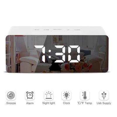 LED spiegel wekker digitale Snooze tabel elektronische tijd temperatuur grote klokdisplay met wek-licht wit licht