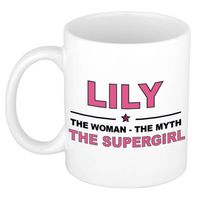 Naam cadeau mok/ beker Lily The woman, The myth the supergirl 300 ml - Naam mokken