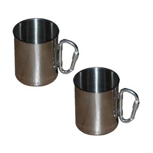 Roestvrij stalen mok met karabijnhaak - 3x stuks - Outdoor/camping drink mokken - 300 ml