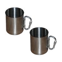 Roestvrij stalen mok met karabijnhaak - 3x stuks - Outdoor/camping drink mokken - 300 ml